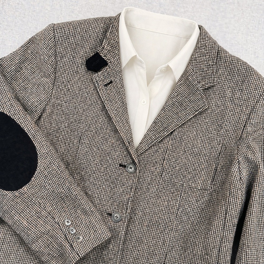 VTG Braebrook Wool Houndstooth Sport Coat Blazer Women 16 Gray Elbow Patch Prep